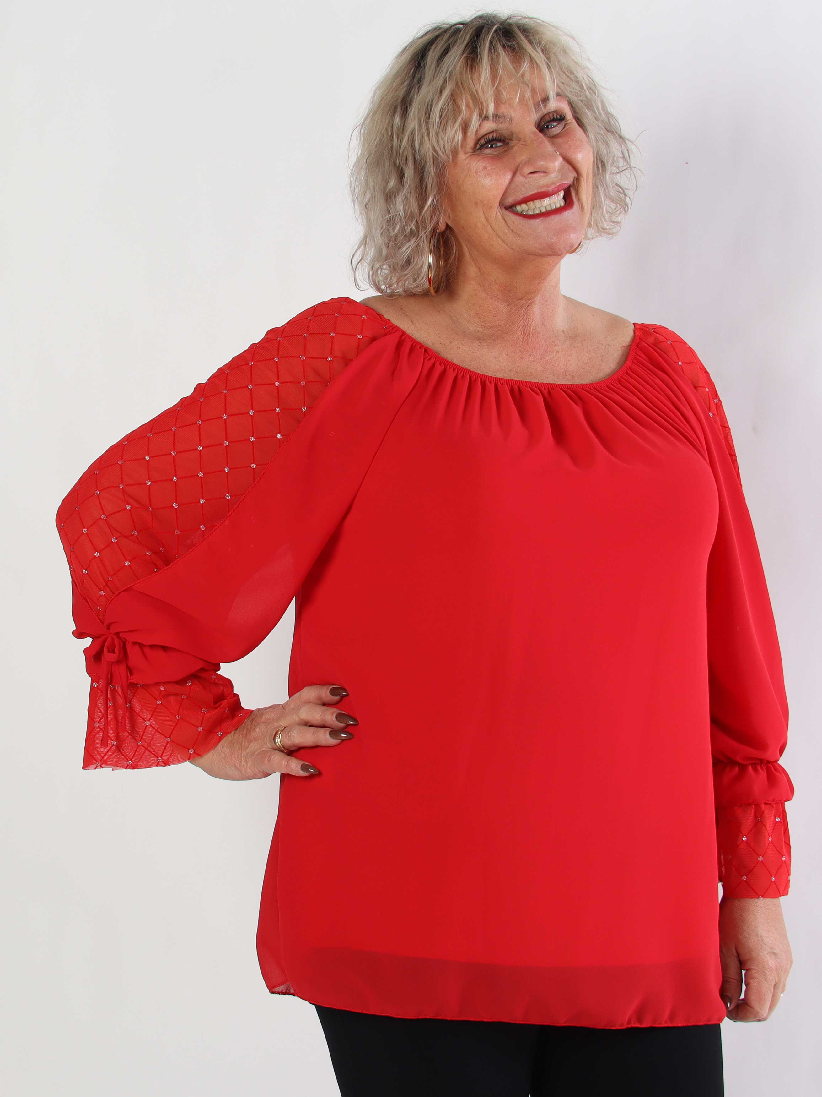 Norma - Plus size tunika i chiffon med detaljerede ærmer